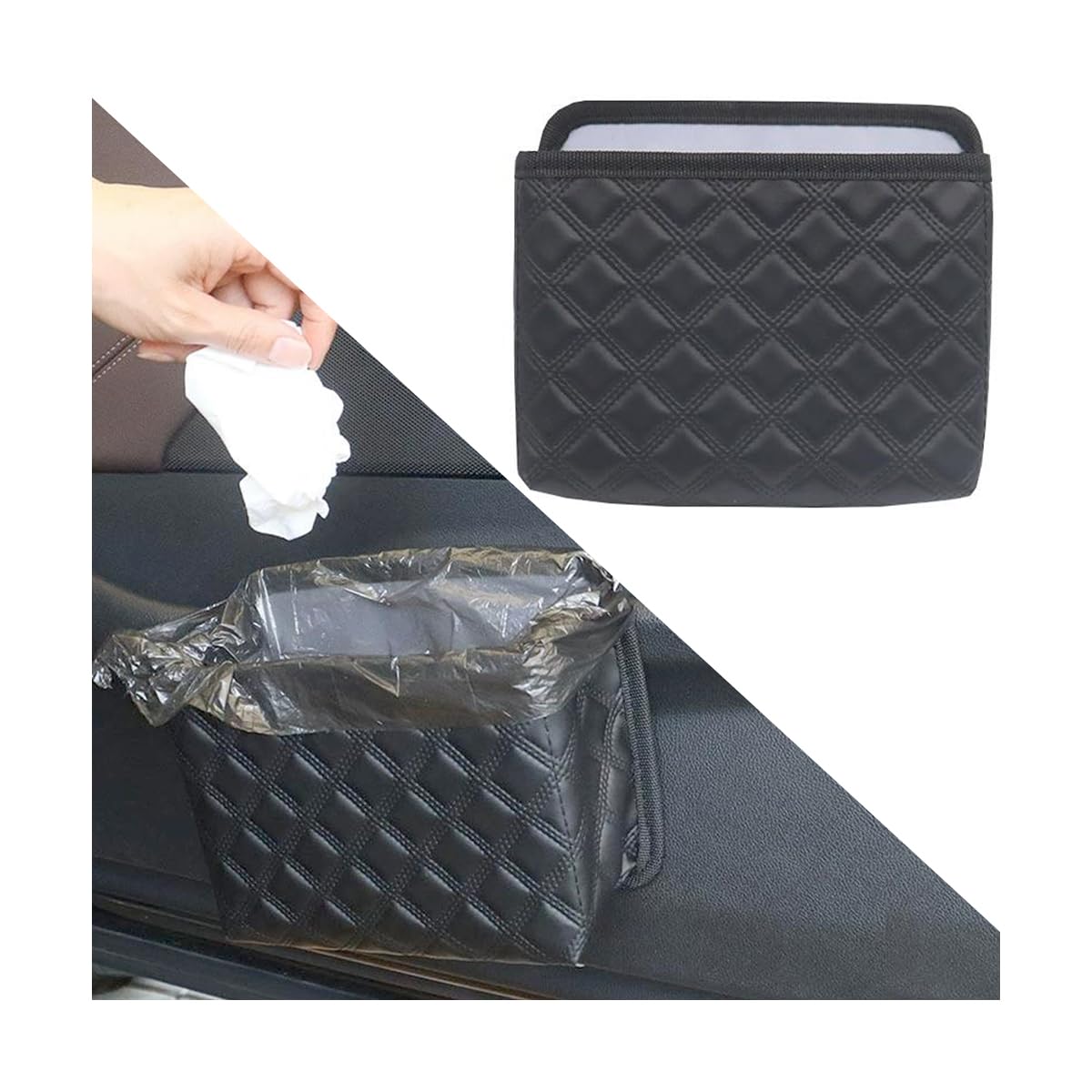 Zpana - Cubo de basura plegable de cuero para coche, para colgar en el vehículo, impermeable, a prueba de fugas, para interior del automóvil, bolsa organizadora, contenedor, accesorios, ajuste universal