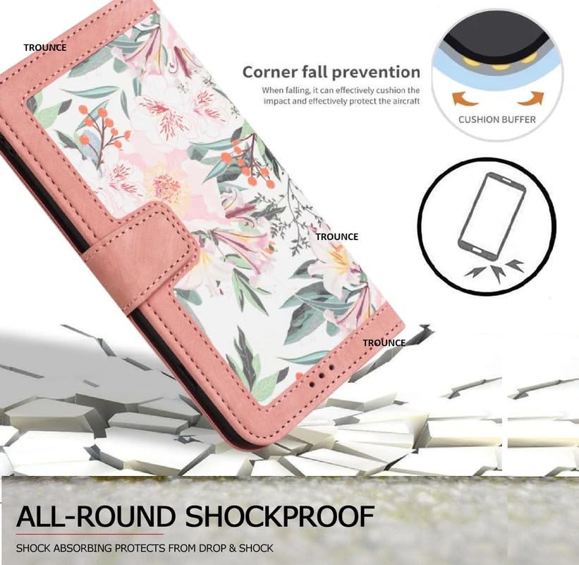 Image of TROUNCE Flip Cover Card Holder Wallet Case | Magnetic Closure | Full Body Protection | Inner Back Cover (Vegan Leather- Floral Pink) for OnePLus Nord 4