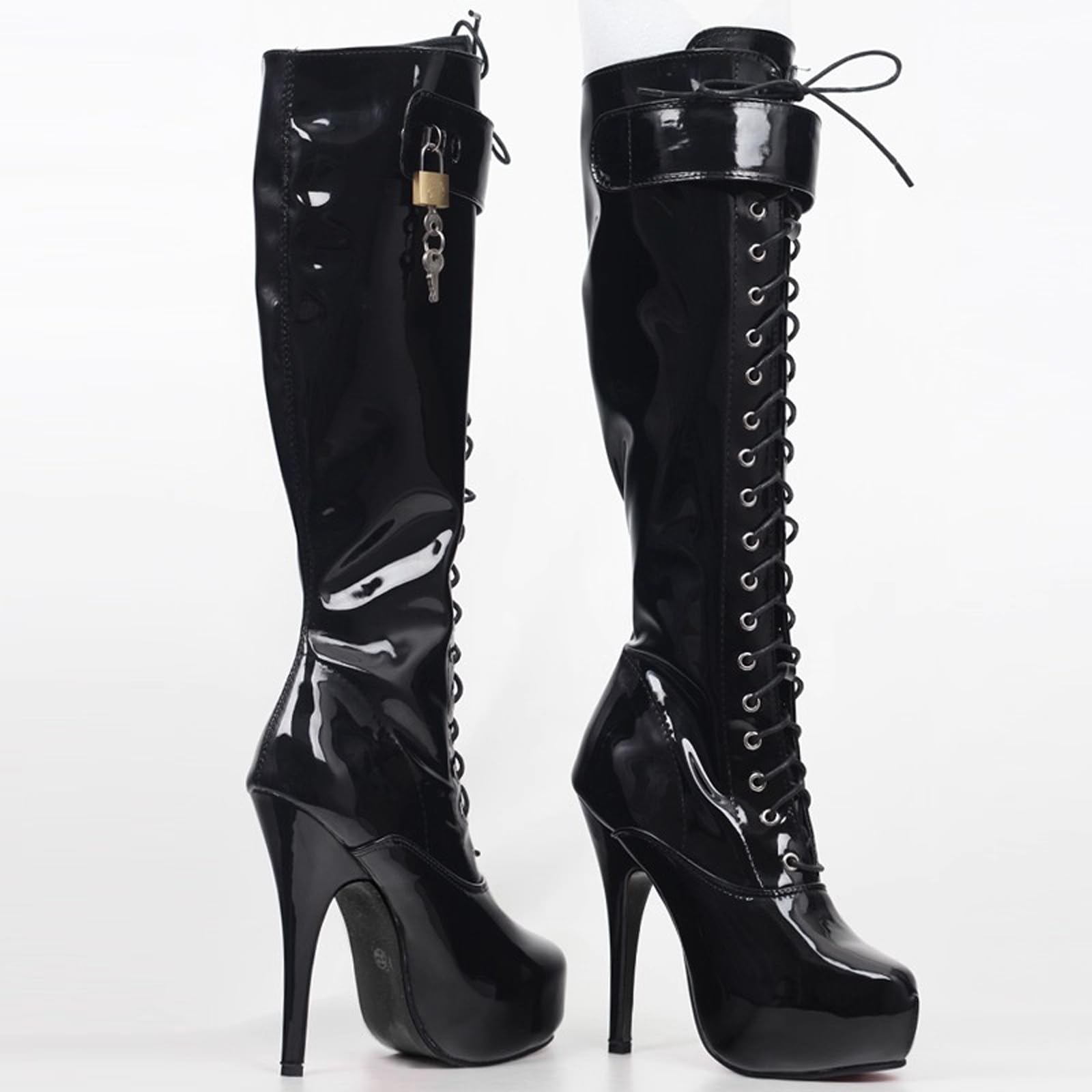 Schwarze Kniehohe Stiefel mit 15 cm Stilettoabsatz in Übergröße für Damen und Herren | für Pole Dance, Cosplay-Party, Crossdressing