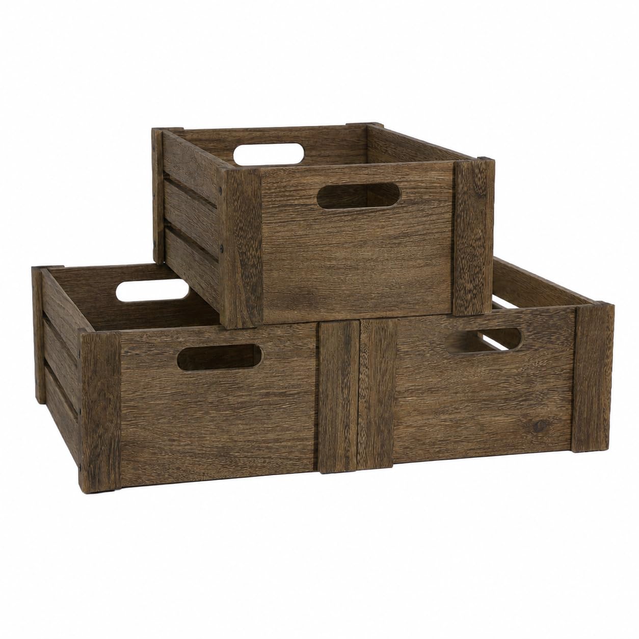3 Pack Wooden Crate for Storage with Handles, Wooden Crates for Display