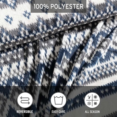 Image of Eddie Bauer - Twin Comforter Set, Reversible Plush Bedding with Matching Sham, Dorm Essentials, Oeko-Tex Certified (Shelton Fair Isle Navy)