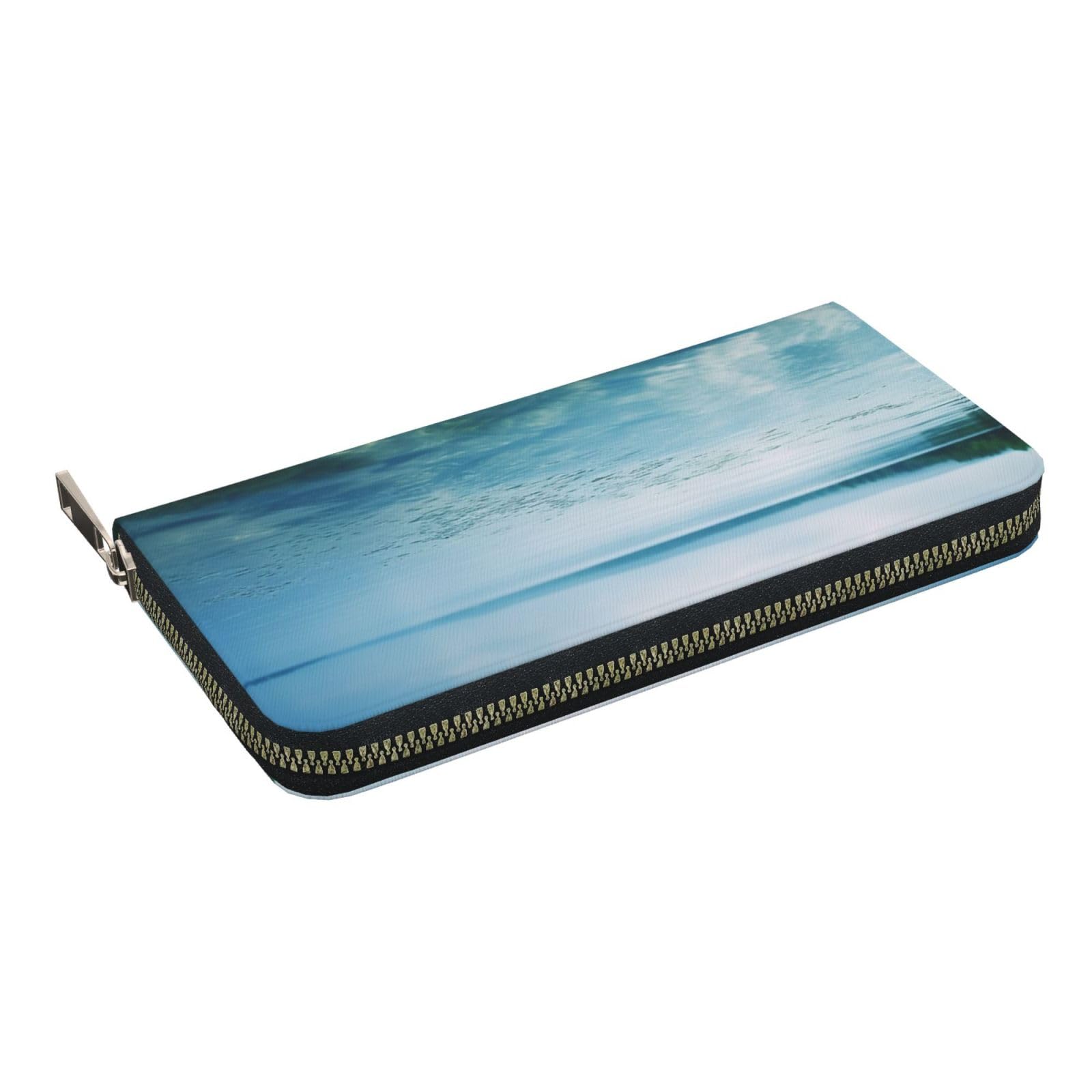 AMREWQYL Lake water printed Leather Hand Wallet Women's Travel Wallet Credit Card Wallet