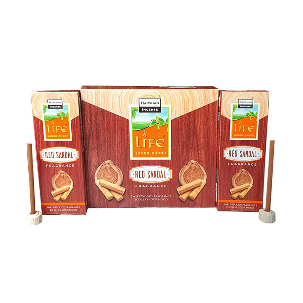 Darshan Incense - Red Sandal Fragrance Jumbo Dhoop Sticks Agarbatti 18g Box Pack of 12 (216g)-image-43