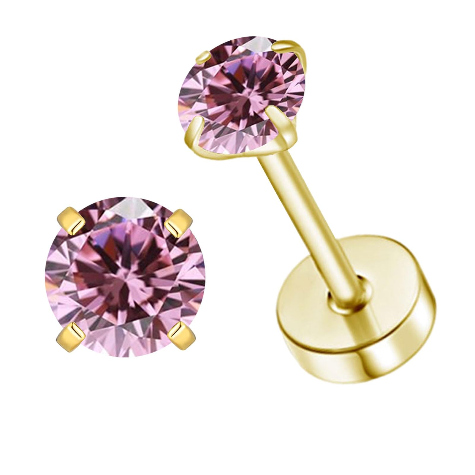 Natürliche Geburtsstein Ohrstecker für Frauen Teenager Mädchen, kleine 3mm CZ Gold Ohrstecker flach zurück Ohrringe, Schraube zurück winzige Ohrringe Ohrstecker (Gold, 10-Turmalin)