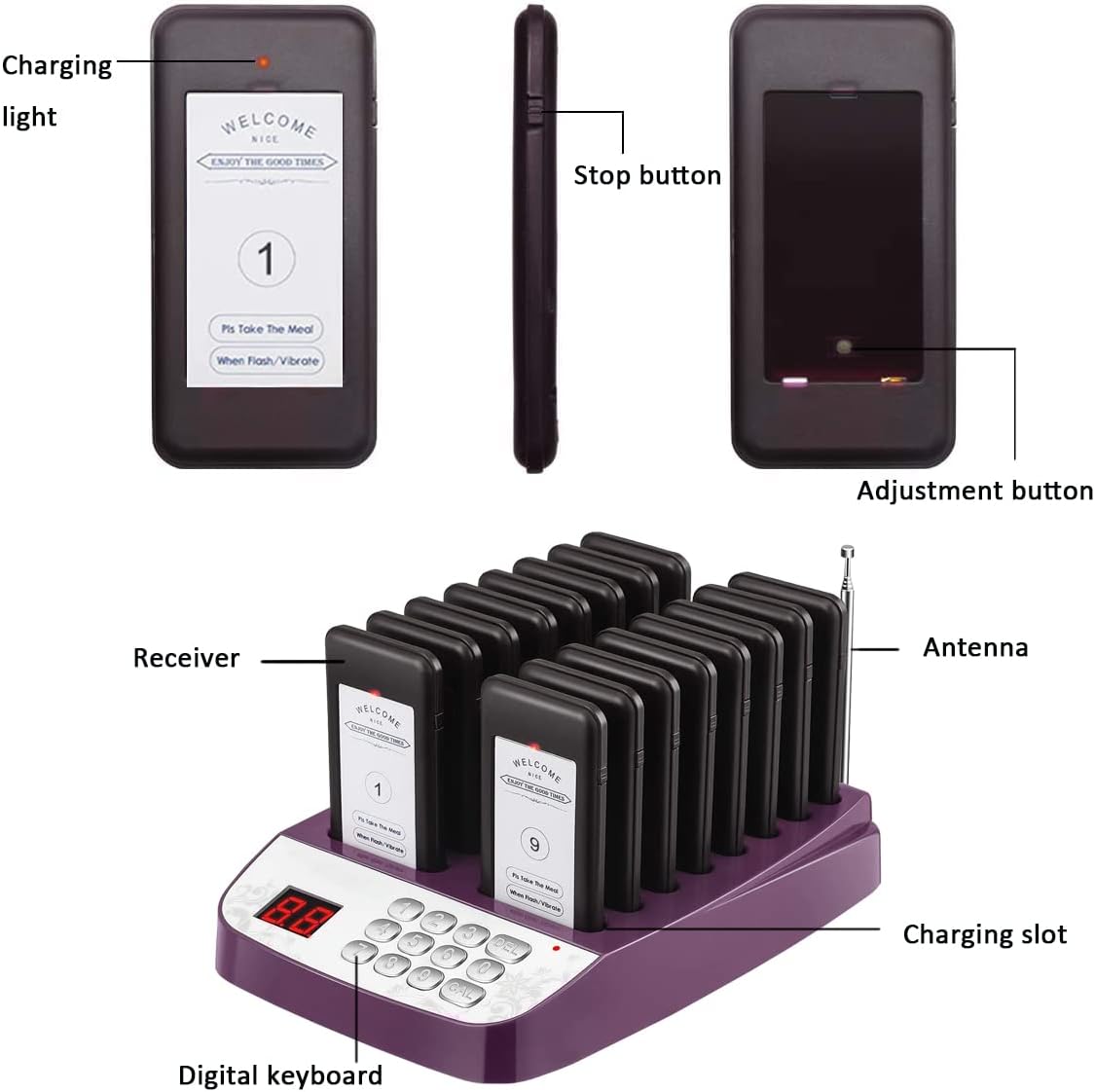 RETEKESS TD165 Restaurant Pager System Coasters Beeper Buzzer Bell Vibrator For Food Truck Bar Coffee Church Hotel - 7 - View #2