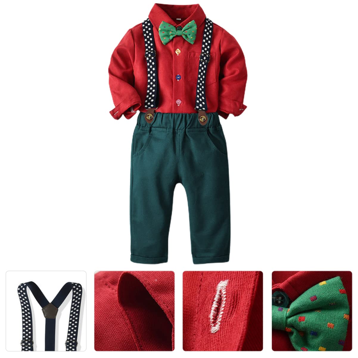 GALPADA Hosenträger-Set für Junge Mädchen mit Langärmeligem Hemd und Fliege Bestehend aus Anzug für Kleine Jungen Geeignet für Festliche Anlässe