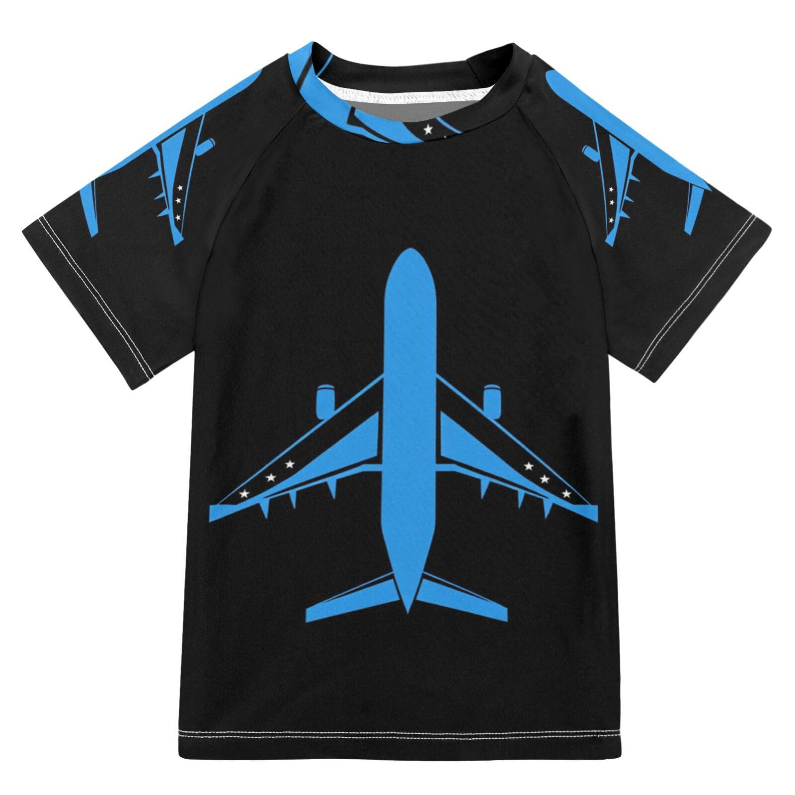 Jucciaco Boys Swimsuit Aircraft Airplane Blue Plane Sunscreen Kids Sun Rashguard Short Sleeve T-Shirts Swimwear Sets UPF 50+