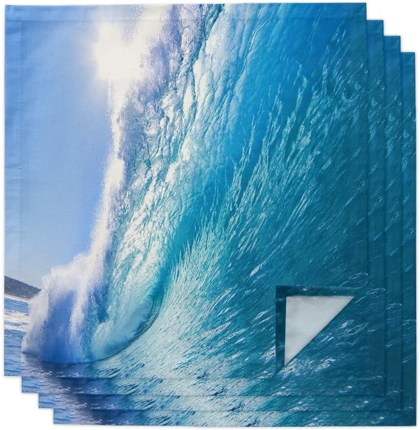 Sea Waves Scenery Table Napkin Cloth Set for Party Wedding Kitchen Dinner Napkins(8pcs)