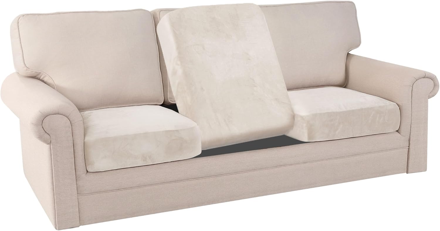 PrinceDeco Stretch Velvet Couch Cushion Covers for