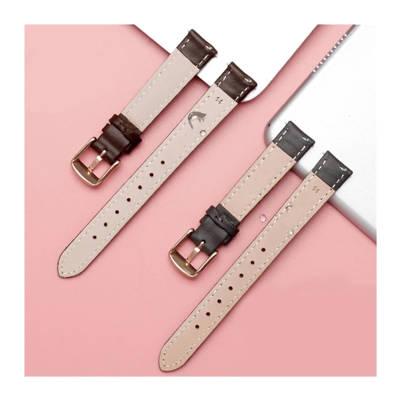 Bracelet de montre en cuir compatible avec Casio Citizen Fossil Bracelet de montre uni Folli Bracelet for femme Bleu Rose Marron 14 mm 16 mm 18 mm 20 mm