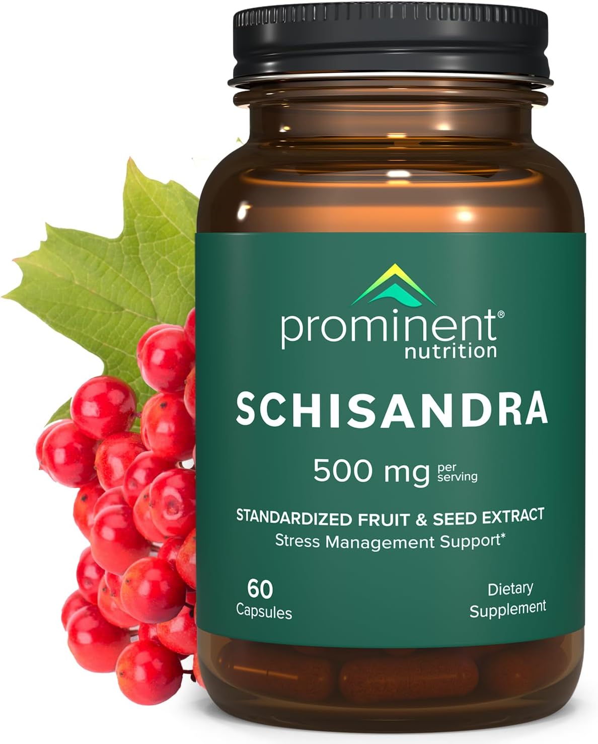 Prominent Nutrition Schisandra Berry Extract, Clinically Researched 500 mg Dose for Stress Management Support, Standardized to Schisandrins, Pure Schisandra Chinensis Fruit Extract, 60 Capsules