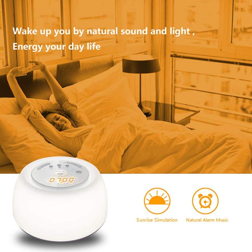 RéVeil Lampe RéVeillez-Vous La LumièRe, Lever du Soleil/Le Coucher du Soleil Simulation Ajustable 7 Couleurs LumièRes de La Nuit,Chargement USB pour Le Salon Et La Chambre
