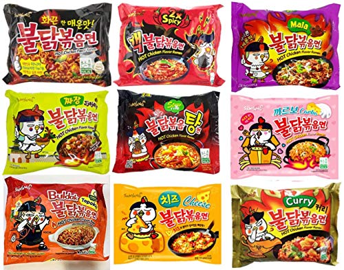 (9 Flavors) Samyang Spicy Chicken Hot Ramen Noodle Buldak Variety Pack - 9 Different Flavors of Samyang Hot Chicken Ramen
