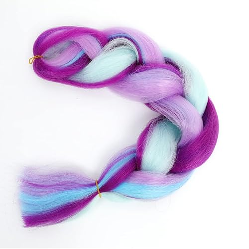 Miniatura 5 de AFNOTE Extensiones de cabello trenzado coloridas de 24 pulgadas, 3 paquetes de 3 paquetes de trenzas de arco iris de alta temperatura, extensiones