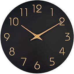 Mosewa Wall Clock 8 Inch Black Battery Operated Silent Non Ticking Simple Minimalist Rose Gold Numbers Decorative for Bedroom Living Room Kitchen Home Bathroom Office