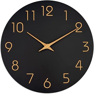 Mosewa 8 Inch Silent Non-Ticking Wall Clock Black Minimalist Rose Gold Numbers for Bedroom Living Room Office