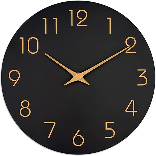Mosewa Wall Clock Battery Operated 10 Inch Black Silent Non Ticking Simple Minimalist Style Rose Gold Numbers Decorative for Living Room Kitchen Home Office Bathroom