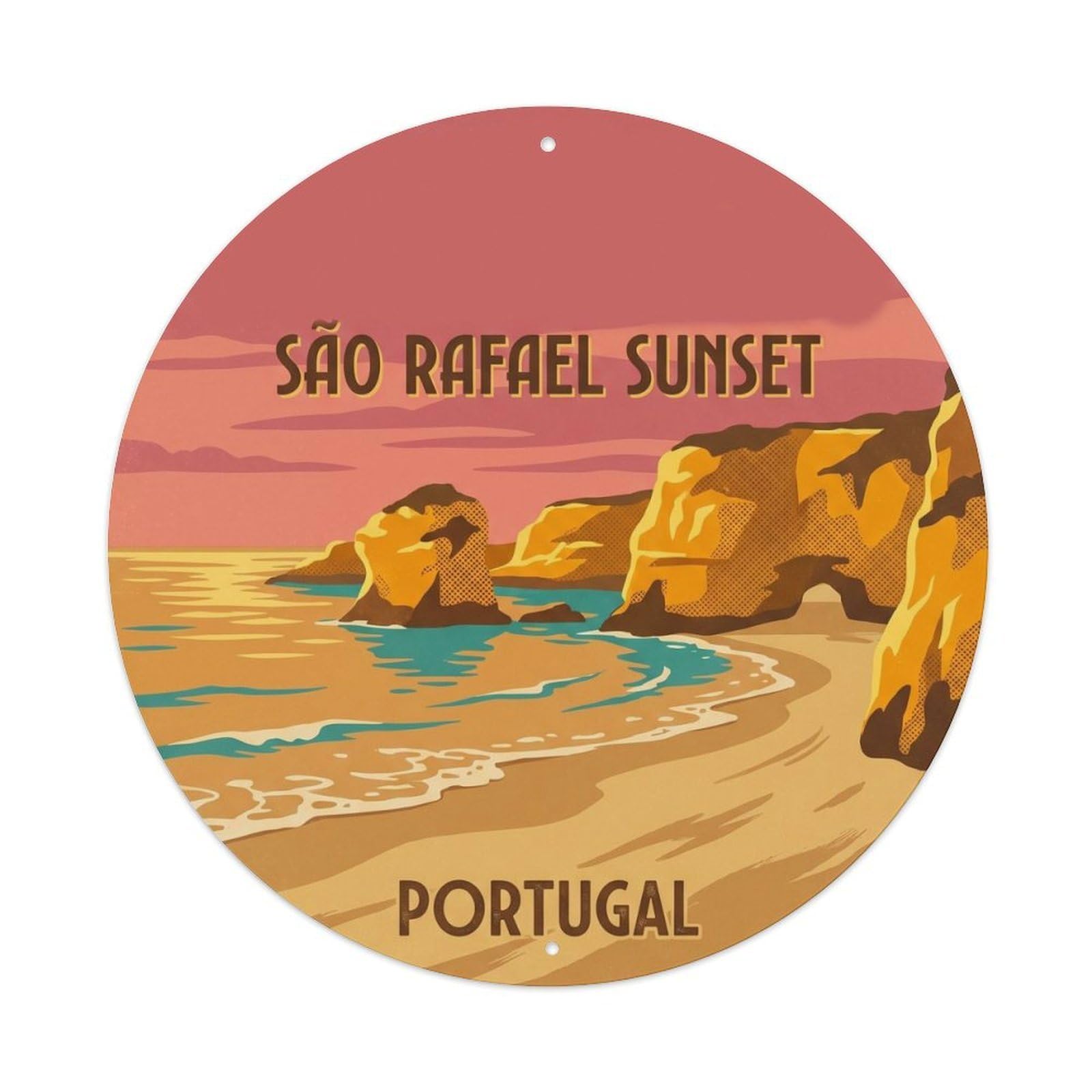 Olhnbad 08X08inch Style Artful Portugal Algarve Coast Waterfront Travel Art Metal Tin Sign