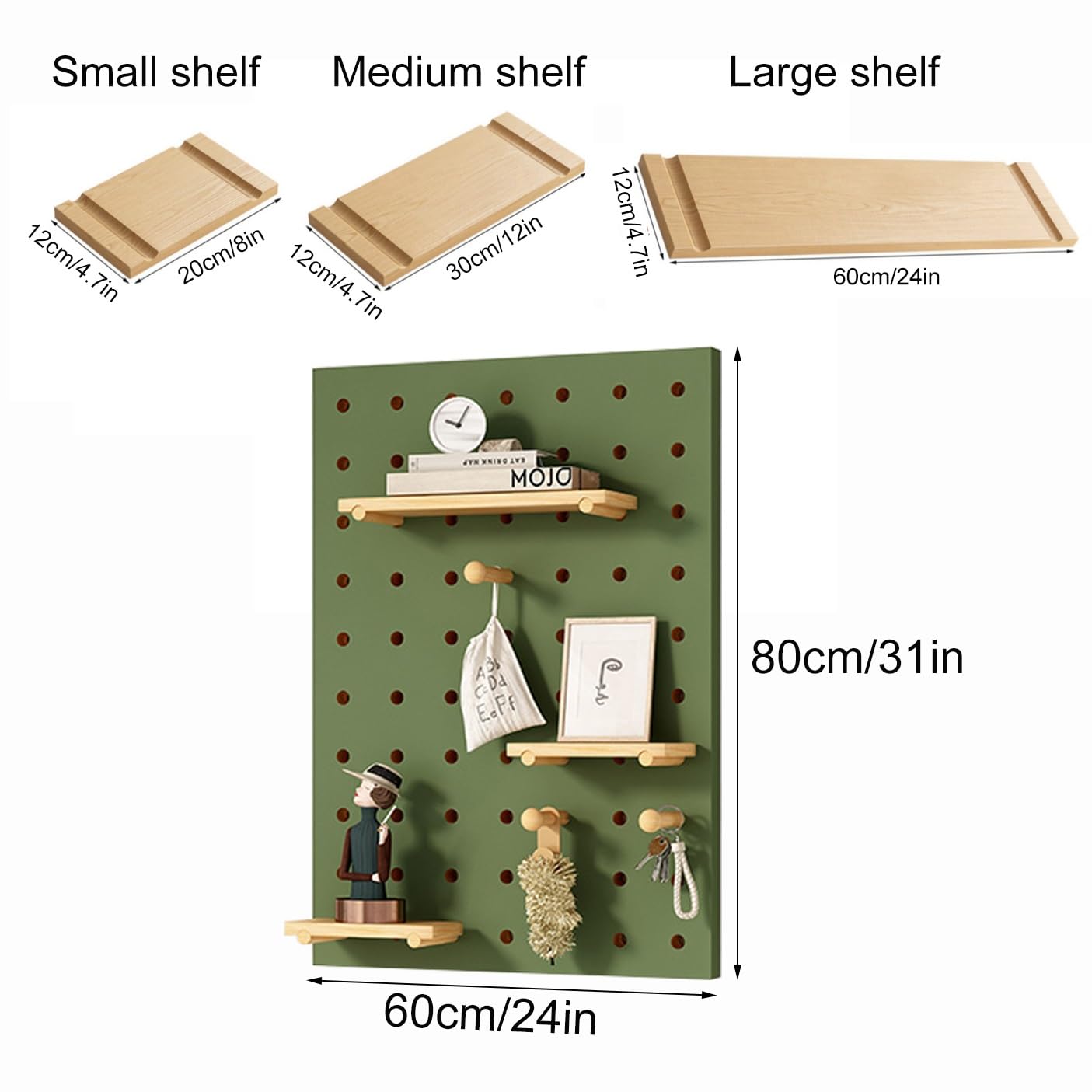 Pegboard Madera Tablero Perforado Escritorio Organizador Herramientas Panel Perforado Estanterias Almacenaje Pared con Accesorios(Natural,60x80cm/24x31in)
