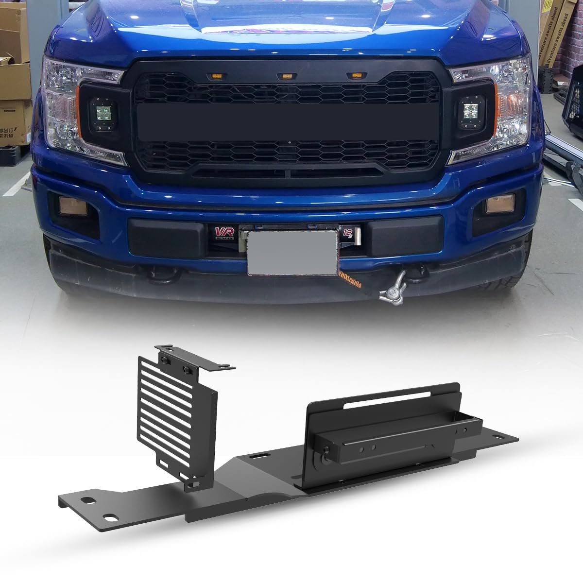 Winch Mounting Bracket Plate for 2015-2023 Ford F150 (Excl. Raptor) , Universal Compatibility, Bolt-On, No Cutting, Fits EcoBoost, 12,500 lbs Winch Capacity, Winch Control Relocation Kit Included