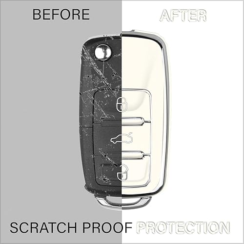 Miniatura 2 de QBUC Funda para llavero VW con llavero de poliuretano termoplástico suave con ribete plateado, compatible con Volkswagen Jetta Beetle, Santana,