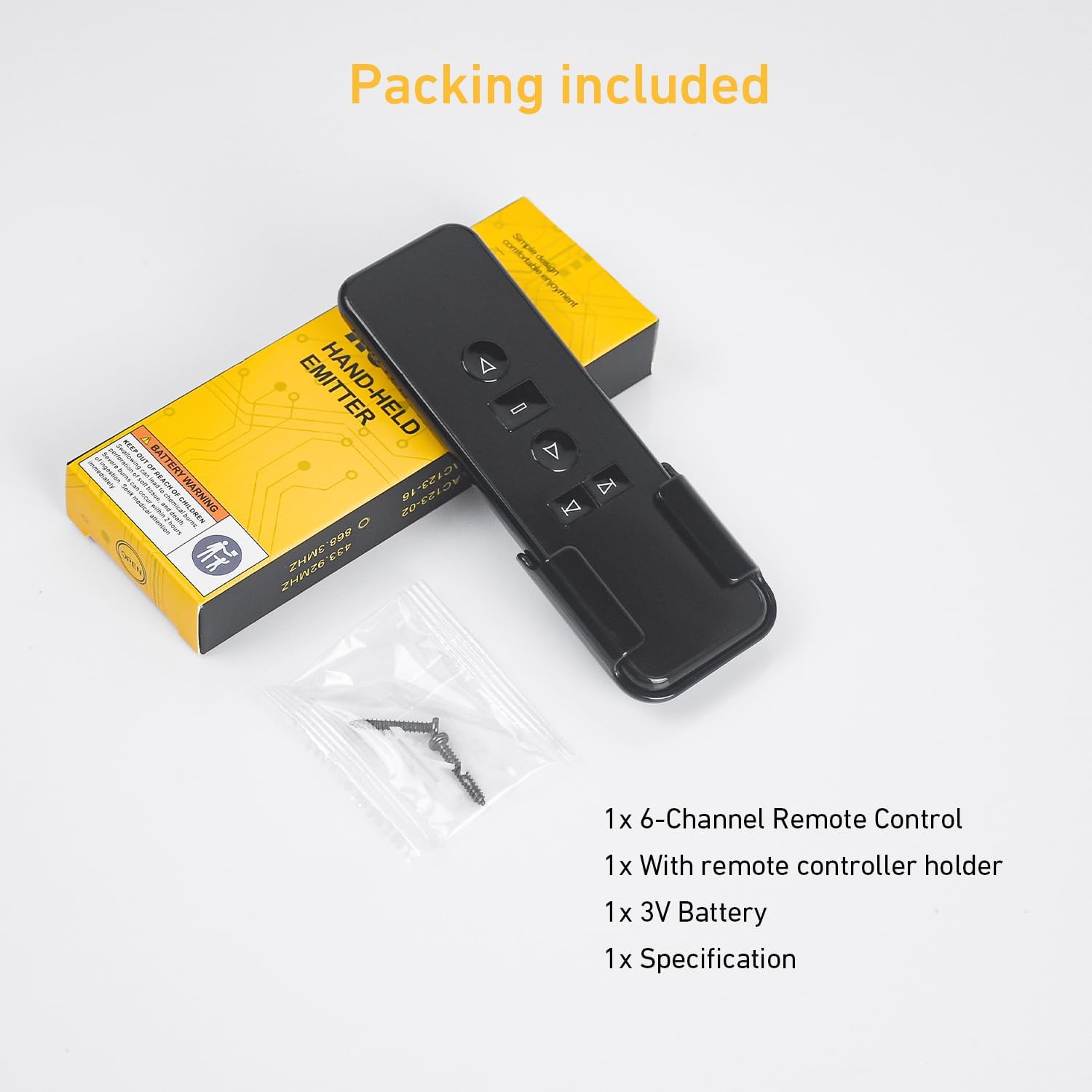 Rollerhouse AC123-06 RF433.92MHz Transmitter, 6 Channel Hand-Held Controller for Electric Blinds, Shades, Curtains, and Awnings - Black