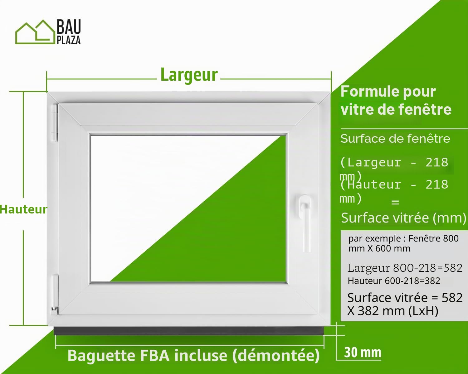 Fenêtre en PVC blanc double vitrage 4/24/4 LxH 50 x 40 cm d'ouverture Gauche Toutes les tailles 500 x 400 mm Oscillo-battant 1 vantail - BauPlaza
