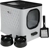 Caixa De Areia Para Gatos Fechada Furba Grande Sandbox Luxo Grande Premium (Cinza)