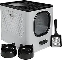 Caixa De Areia Para Gatos Fechada Furba Grande Sandbox Luxo Grande Premium (Cinza)