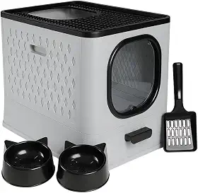 Caixa De Areia Para Gatos Fechada Furba Grande Sandbox Luxo Grande Premium (Cinza)
