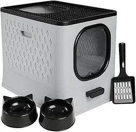 Caixa De Areia Para Gatos Fechada Furba Grande Sandbox Luxo Grande Premium (Cinza)