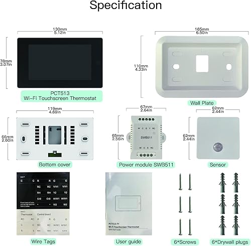 Miniatura 6 de MoesGo Termostato inteligente WiFi programable para el hogar, no requiere cable C por adaptador de cable C, con sensor remoto de zona, control