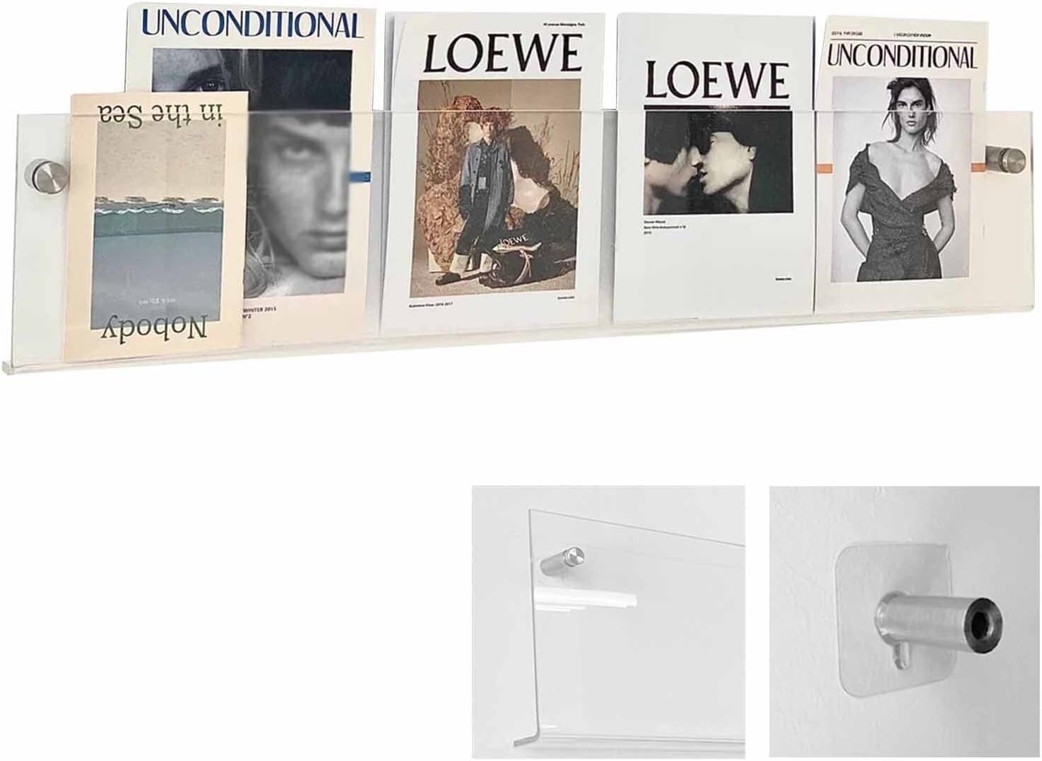 Porte-revues mural acrylique salon et bureau grand support transparent 120cm