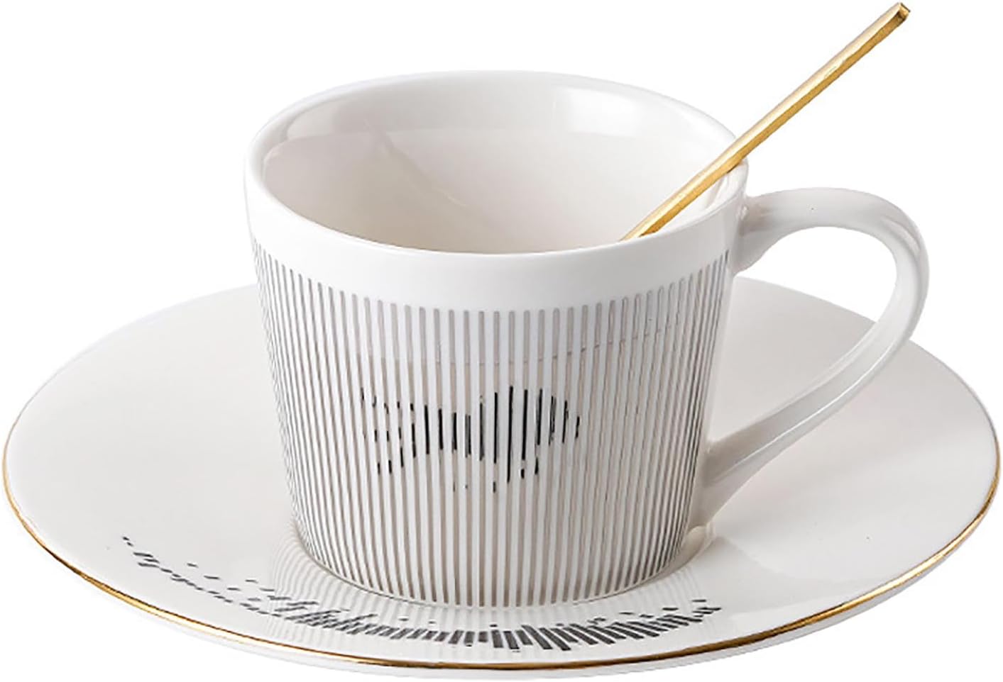 Coffee Cups Ceramic - 8.5oz,Dynamic Reflection Cup,Tea Cups And Saucers,Cappuccino Cups Set,Tea Cup Set Suitable for Coffee, Milk, Tea, Juice (Dynamic Lion,Silver)