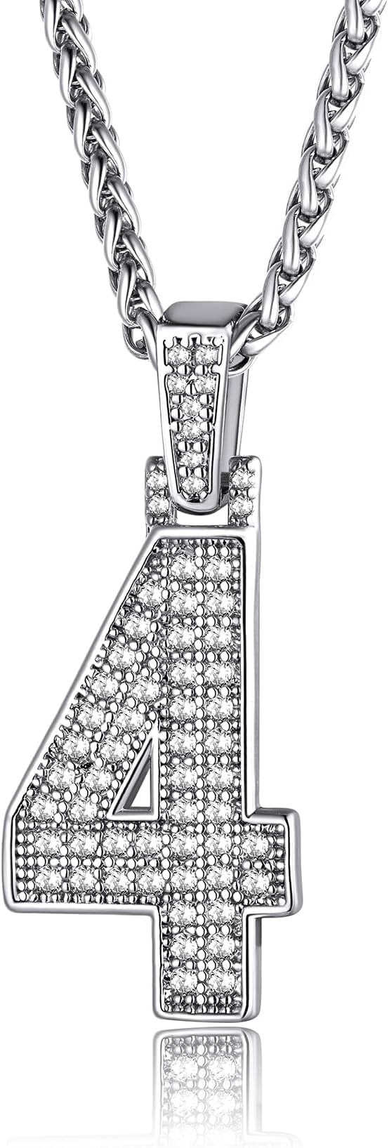 Number Necklaces For Men, Bling Numbers Chain Necklace Hip Hop Simulated Diamond Pendant with Tennis Chain Spiga Chains