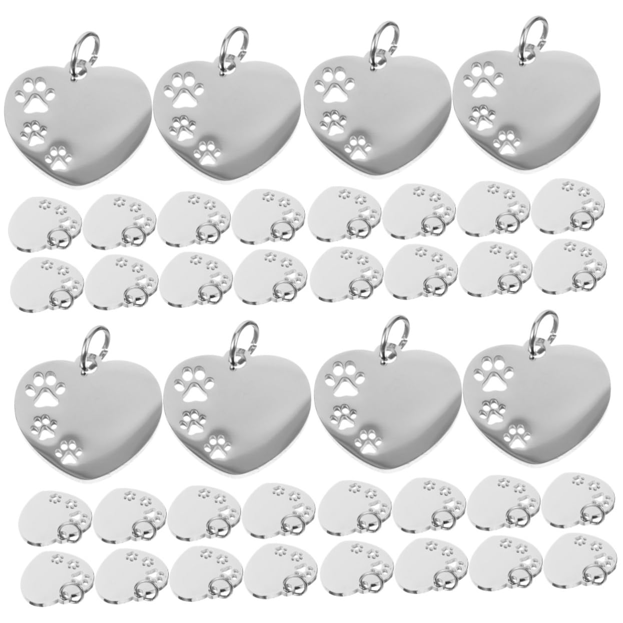 YARNOW Lot De 4 Médailles Didentification pour Chien en Acier Inoxydable Motif Cœur Et Patte 10 Pièces X 4