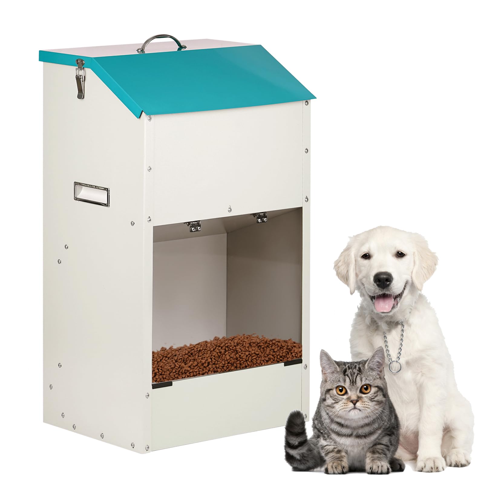 Alimentador automático para Grandes Perros de 50 lbs, alimentador automático Exterior, Distribuidor de Alimentos para Grandes Perros, alimentador de Gravedad galvanizado de Gran Capacidad para