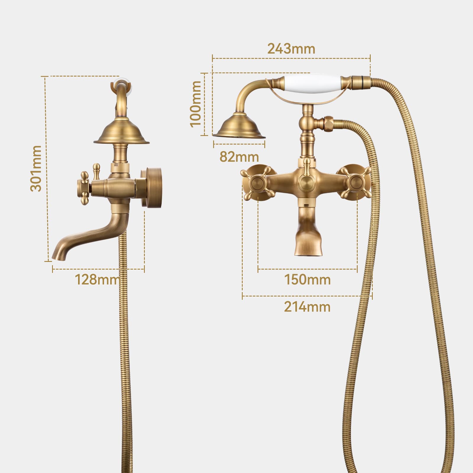 Auralum Rubinetto Vasca da Bagno in Ottone Oro Vintage con Telefono Doccia