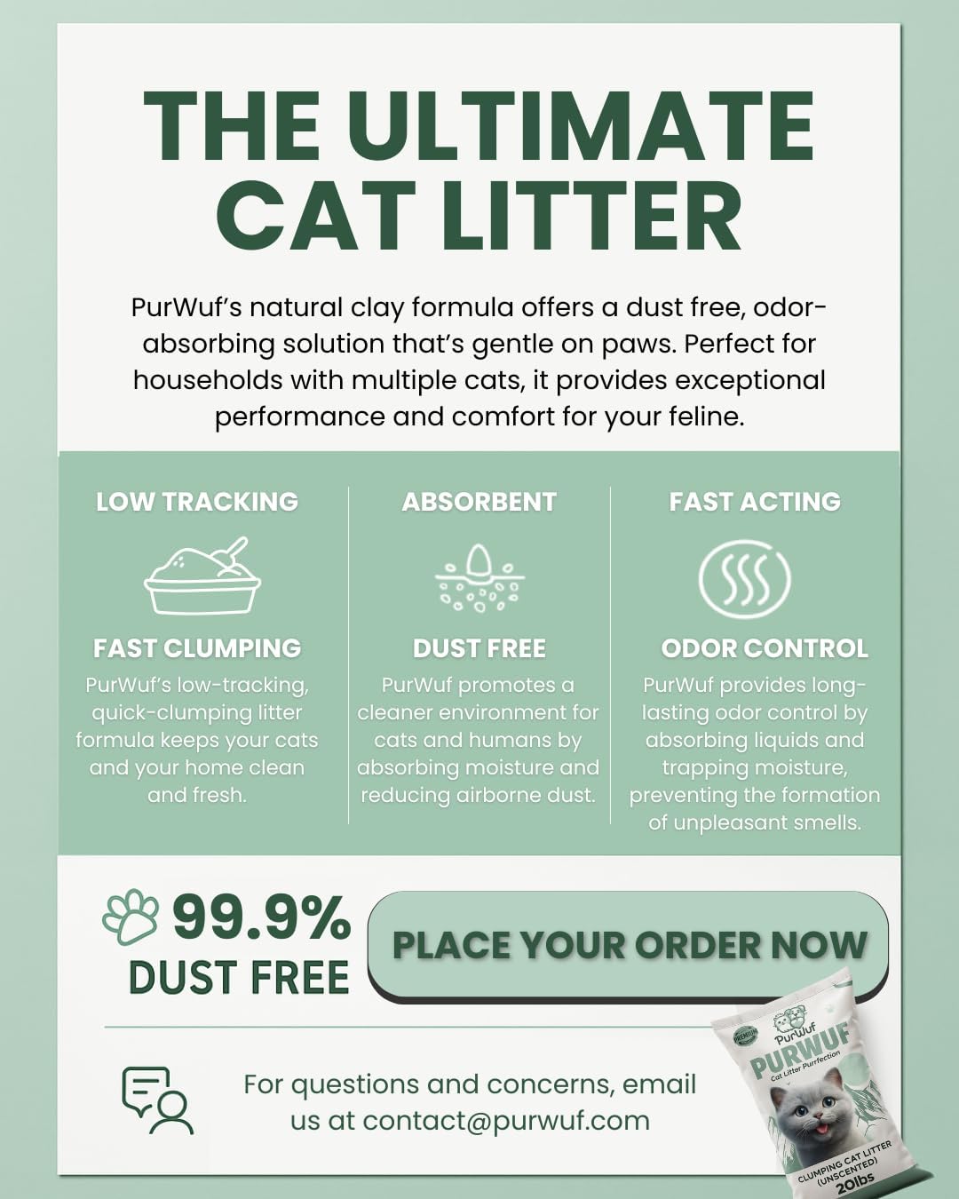 Premium Clumping Cat Litter, for All Types of Cats – 99% Dust Free, Strong Odor Control, Fast Clumping, Low Tracking Natural Clay Litter - 20lbs Bag