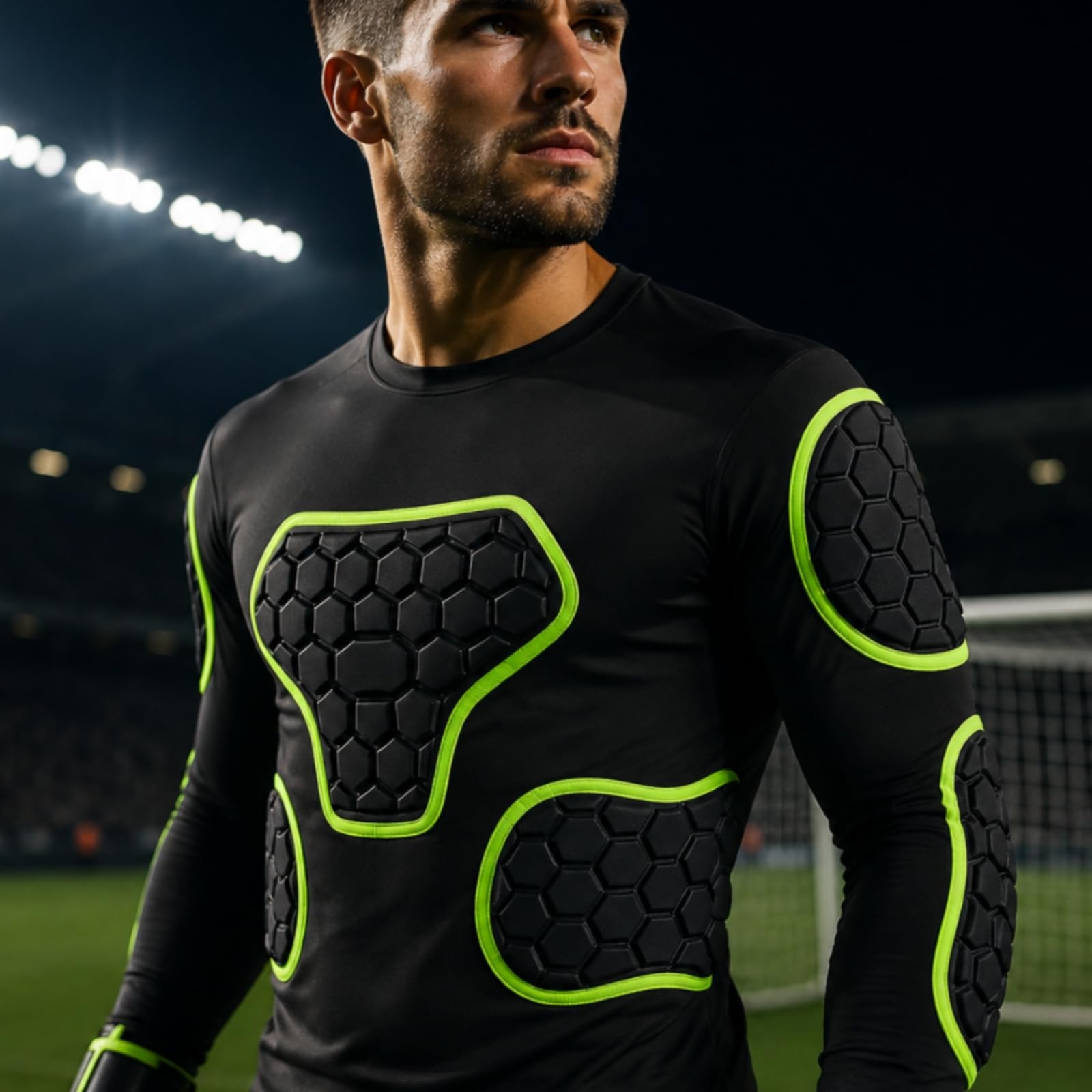 Maillot Gardien Amorti , Vert À Manches Longues Motif Nid D’Abeille , M