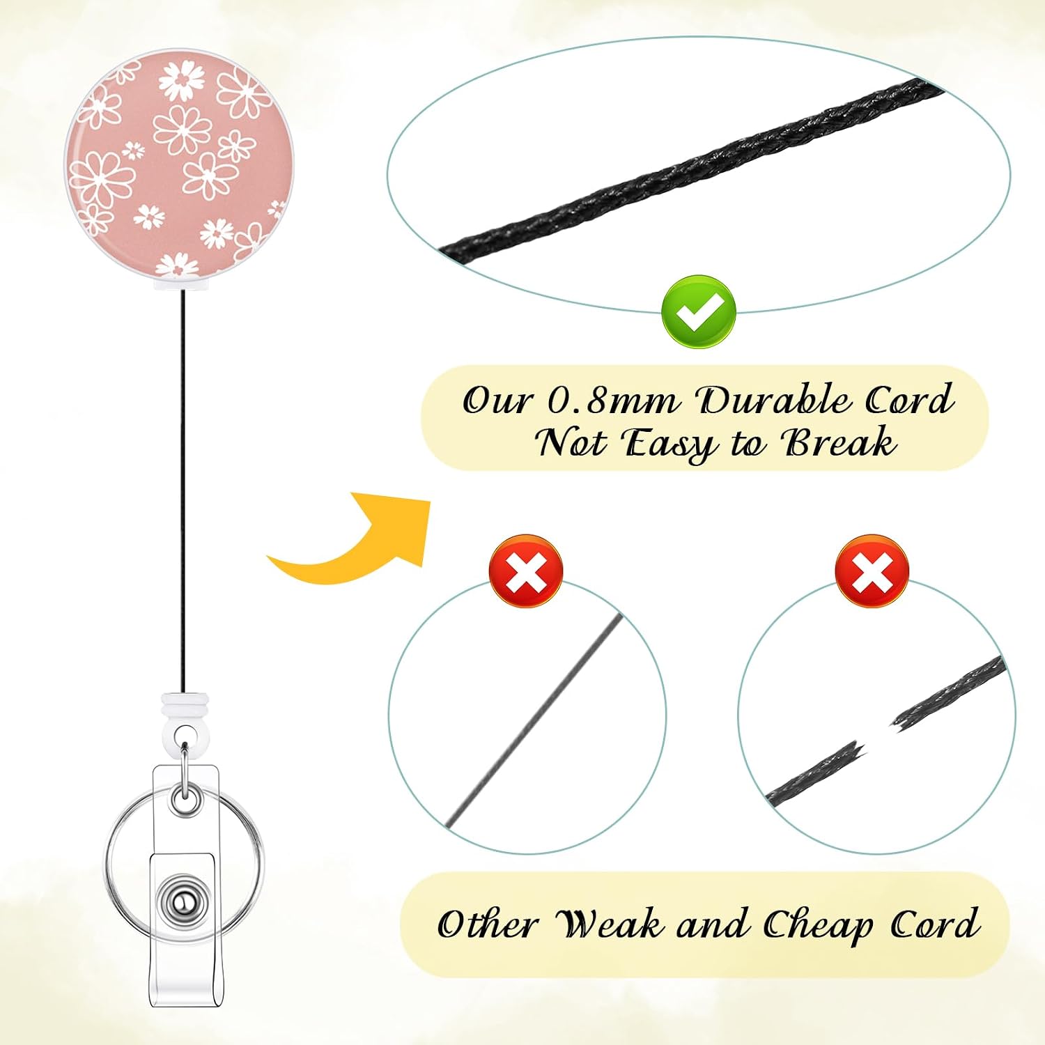  3 Pack Retractable Badge Reels with Key Ring, Flower02 thumbnail