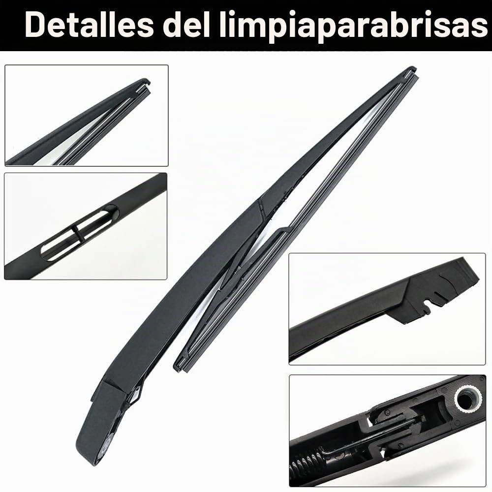 Brazo Limpiaparabrisas Trasero y Escobillas Limpiaparabrisas, Juego de Cuchillas del Brazo del Limpiaparabrisas Trasero Compatible con Clio 2 1998-2006