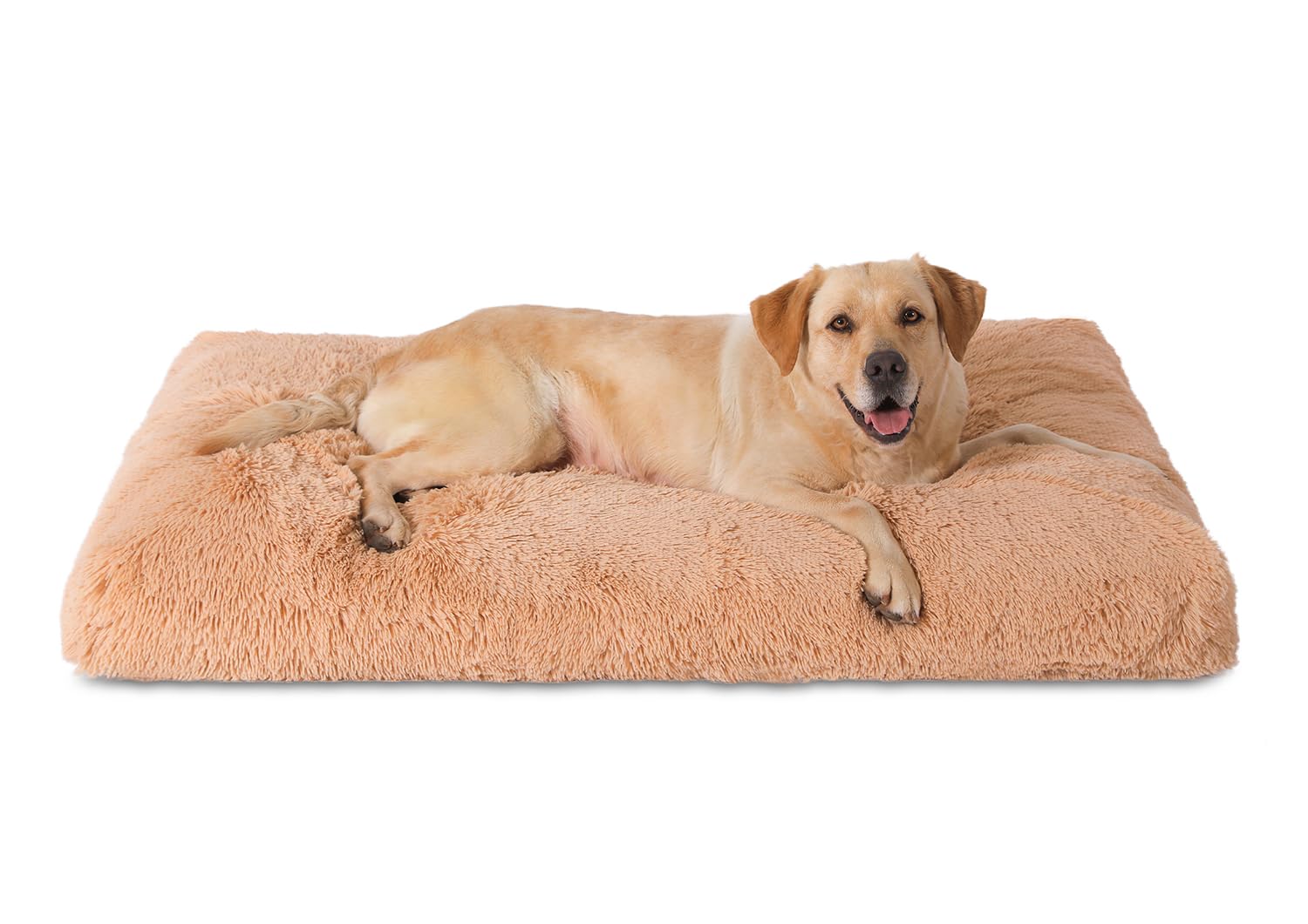 Bedfolks XXL Dogs Crate Bed, Plush Washable Faux Fur Pad, Waterproof, 47"x29", Solid Camel — image 1