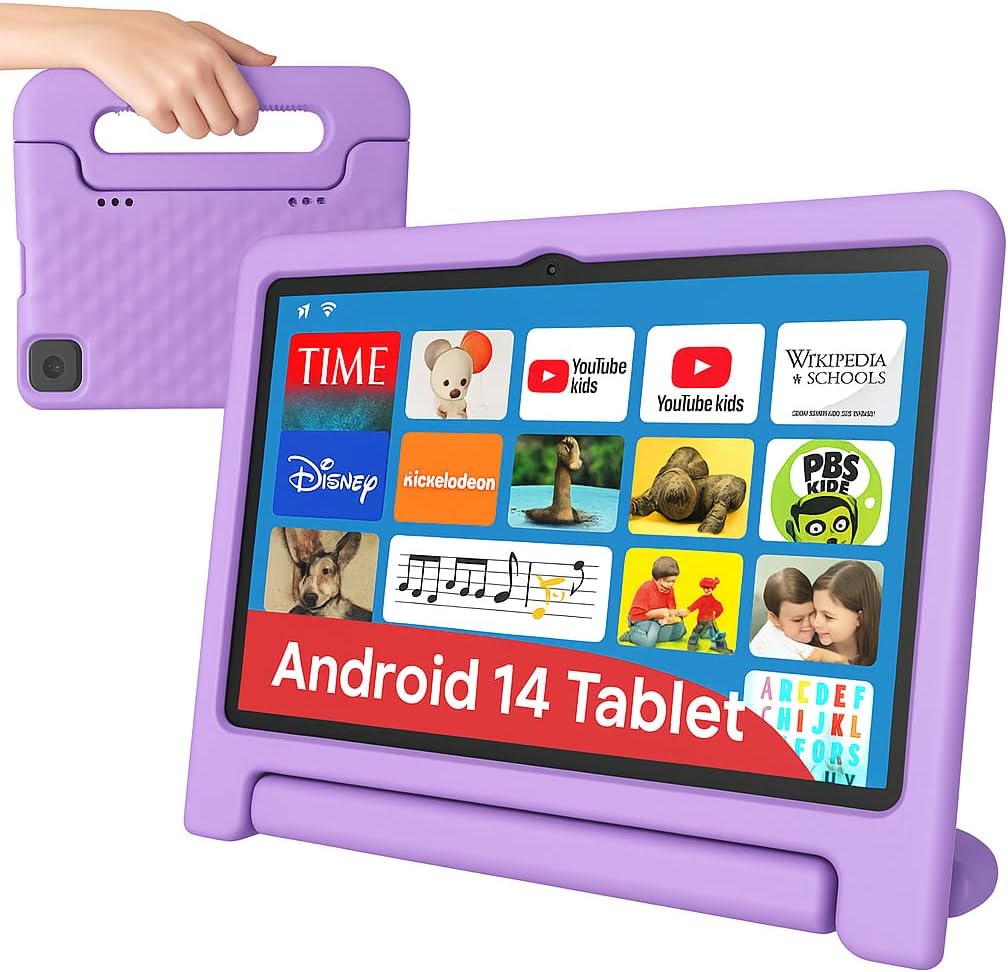 10.1″ Kids Tablet Android 14 | 64GB Octa-Core 8GB RAM | Shockproof Case & Parental Control | 12H Fast Charge | HD Display w/Google Kids Space & Educational Apps | WiFi 6/Bluetooth/GPS | Ages 3-12