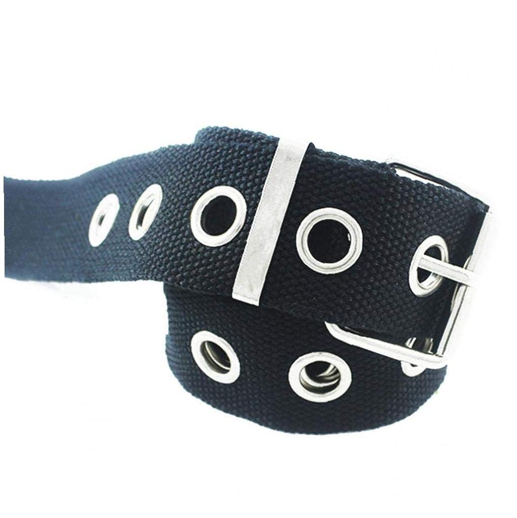Casecover Women's Black Adjustable Canvas Web Hole Belt Single Eyelet Waist Belt Casual Jeans Dress Long Waist Punk Belt