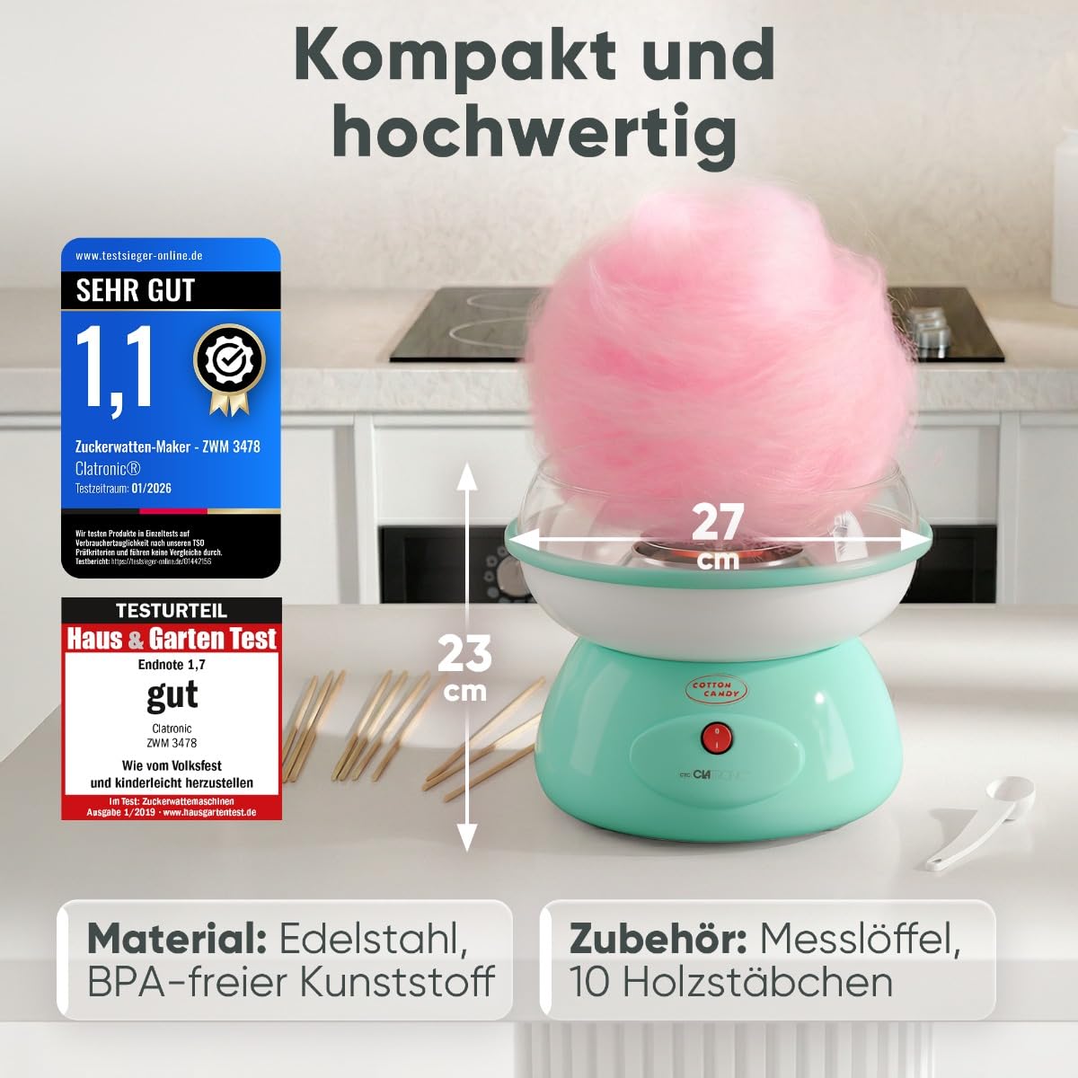 Clatronic Zuckerwattemaschine 500W ZWM 3478 mint Cotton Candy Machine