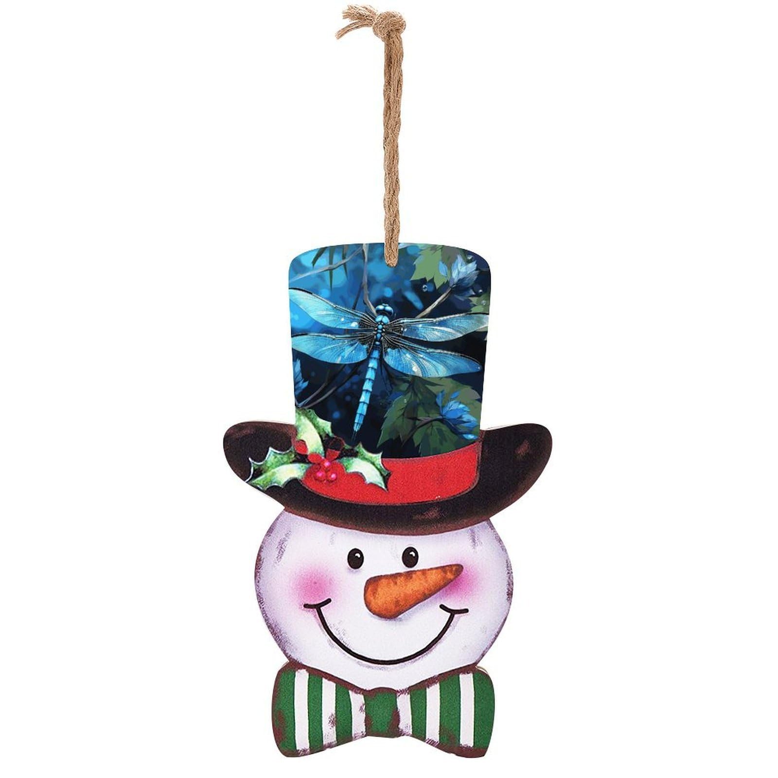 Art Blue Dragonfly Snowman Decor Christmas Snowmans Hanging Decors Wooden Exquisite Holiday Decoration Sign for Home Window Wall Farmhouse Indoor Outdoo