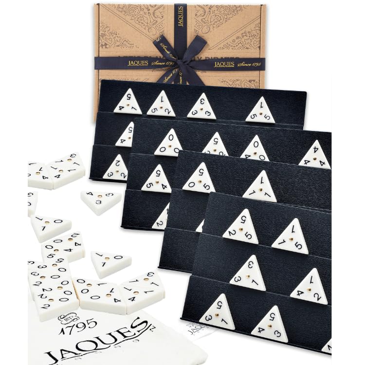 Jaques of London Premium Quality Triangle Dominoes - Full Size Heavy Weight Triangle Dominoes with FULL Rack Set - Quality Storage Bag