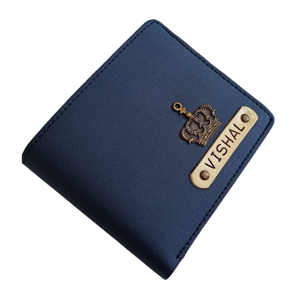 The Unique Gift Studio Men's Leather Customised Name with Logo Wallet - Blue Color