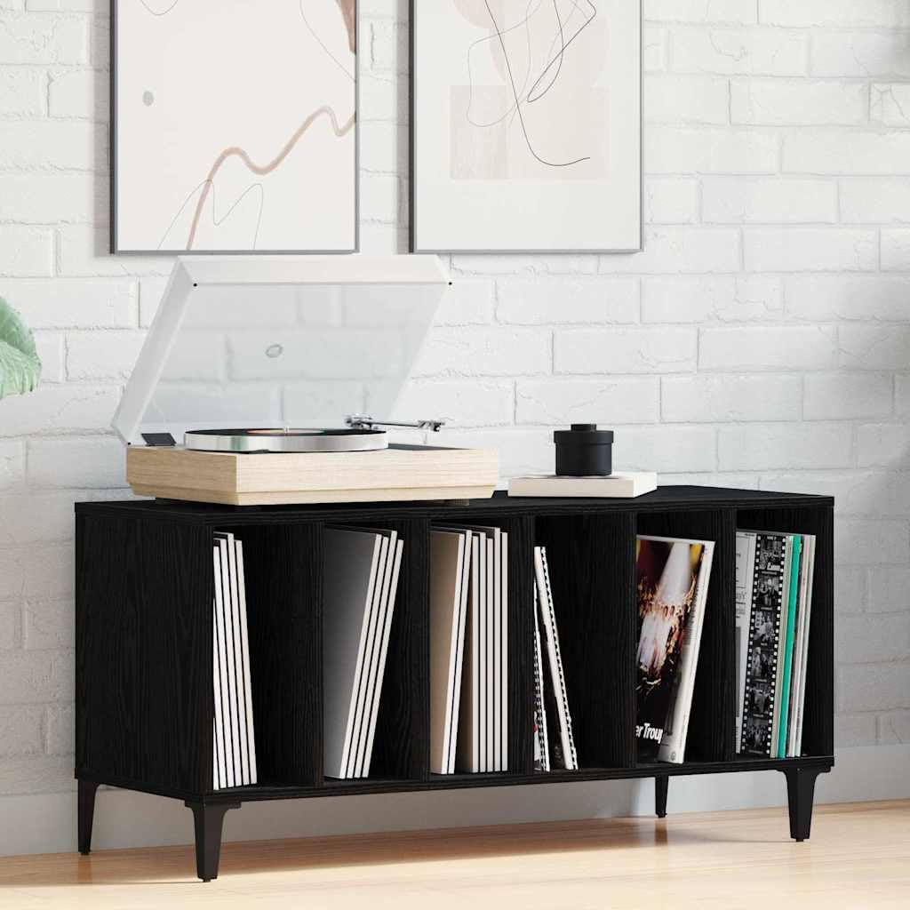 Générique Armadio dischi in vinile 100 x 38 x 48 cm, rovere nero, mobile salotto in vinile in legno di ingegneria con ampio stoccaggio, gambe in acciaio resistenti, design minimalista moderno.